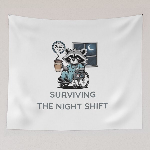 Item preview, Surviving the Night Shift – Funny Raccoon Nurse Design for Overnight Workers designed and sold by HubCreates.