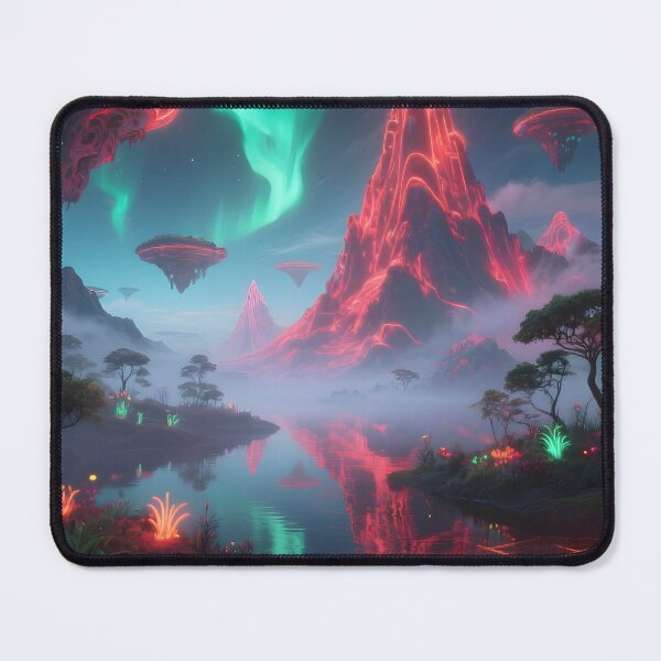 Item preview, Futuristic neon mountain landscape with northern lights - Synthwave style designed and sold by SynthstarShop.