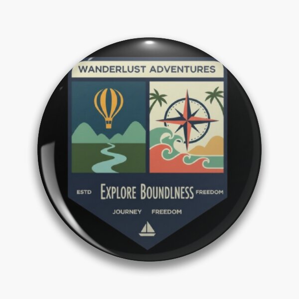 Item preview, Wanderlust Adventures – Explore Boundless Freedom Badge designed and sold by Dogandesighn.