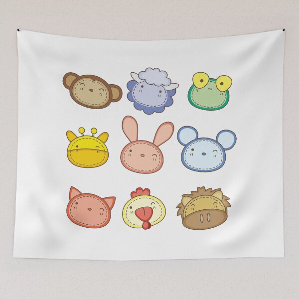 Item preview, Cute Plushie Animal Faces Sticker Pack - Kawaii Stitched Monkey Sheep Frog Giraffe Art Print designed and sold by DesignArtist.ia.