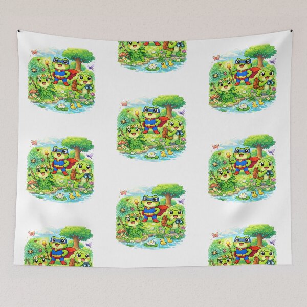 Item preview, The 3 adventurous superhero frogs in action designed and sold by FroggyOnly.
