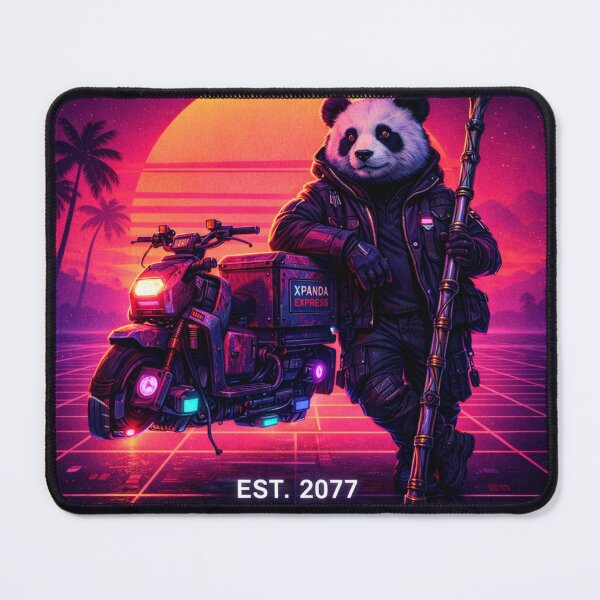 Item preview, Cyberpunk Panda Rider EST. 2077 – Retro Synthwave Futuristic Art designed and sold by snaperos.