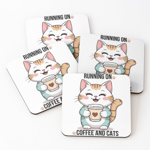 Item preview, Cute Cat Holding Coffee Cup Kawaii Art designed and sold by HappyBeanStudio.