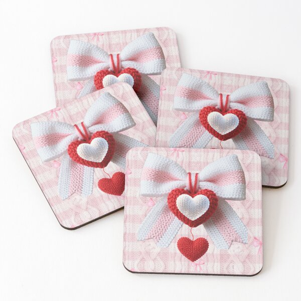 Item preview, Soft Pink & Red Knitted Love Bow designed and sold by Asmabella.