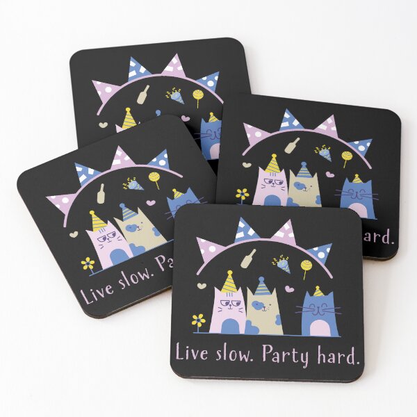 Item preview, Live Slow Party Hard Cute Cat Illustration designed and sold by CreareAT.