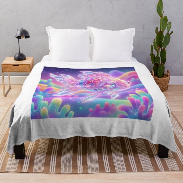 Aperçu de l'œuvre Poissons de cristal scintillants dans un paysage onirique pastel créée et vendue par maboroshilab.