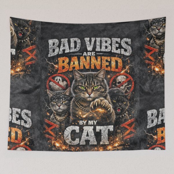 Item preview, Bad Vibes Are Banned Cat Art designed and sold by WhiskerlyGfx.
