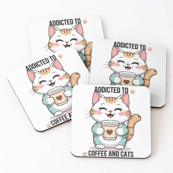 Item preview, Addicted to Coffee and Cats Cute Kawaii Design designed and sold by HappyBeanStudio.