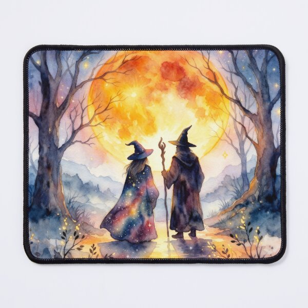 Item preview, Celestial Witches Beneath the Golden Moon – Watercolor Fantasy Art designed and sold by AbstractAuraArt.