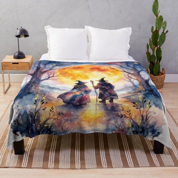 Item preview, Celestial Witches Beneath the Golden Moon – Watercolor Fantasy Art designed and sold by AbstractAuraArt.