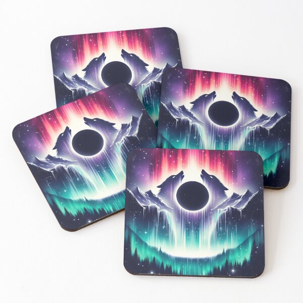 Item preview, Northern Lights Wolves and Eclipse, Ai Generated Art   designed and sold by ACC .