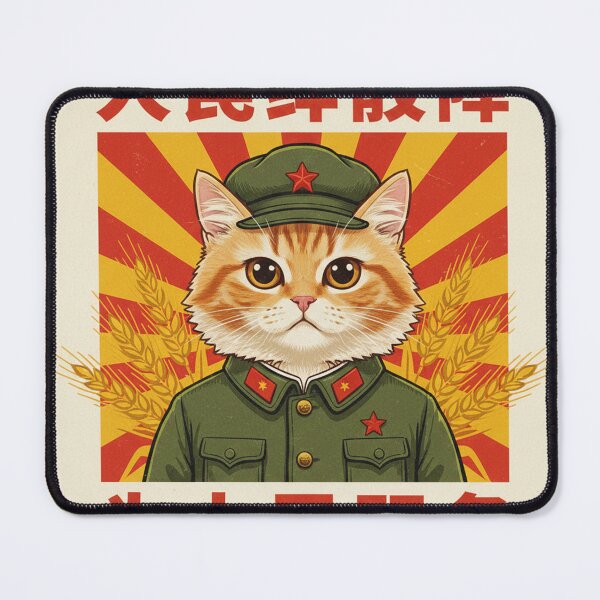 Item preview, Cute cat wearing uniform on a Chinese propaganda poster designed and sold by Berlin-D-Prs.