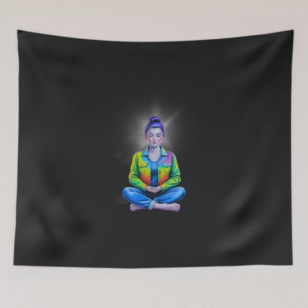 Item preview, Mindful Zen Yoga Girl Rainbow Meditation Aesthetic Art designed and sold by Wonder Pixel Studio.