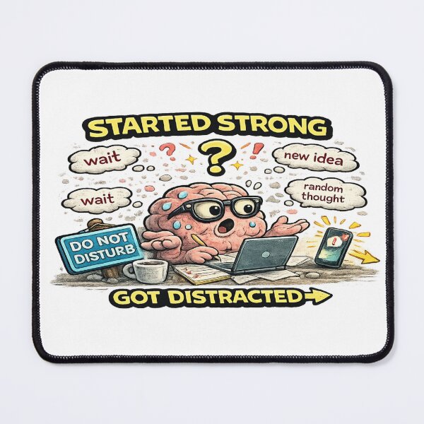Item preview, Started Strong Got Distracted Funny ADHD Brain Meme designed and sold by FeralMindStudio.