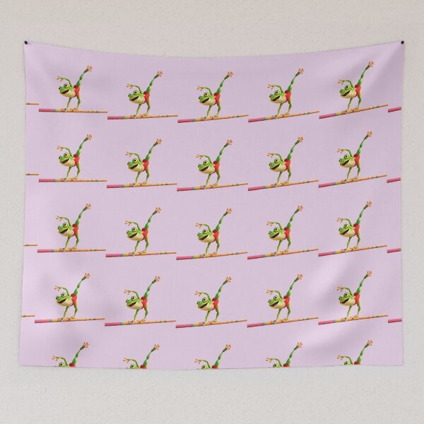Item preview, Whimsical Gymnast Frog on Colorful Balance Beam Acrobat Animal Art designed and sold by zohocreations.