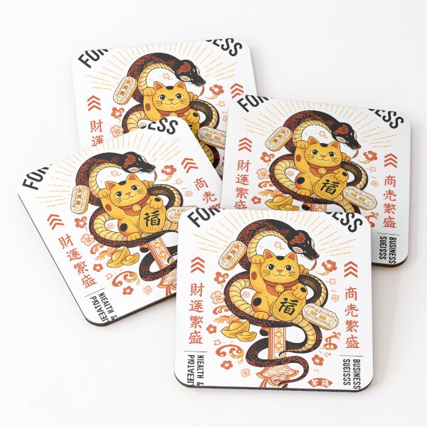 Item preview, Lucky Fortune Cat & Snake Illustration designed and sold by Matinez Pink.