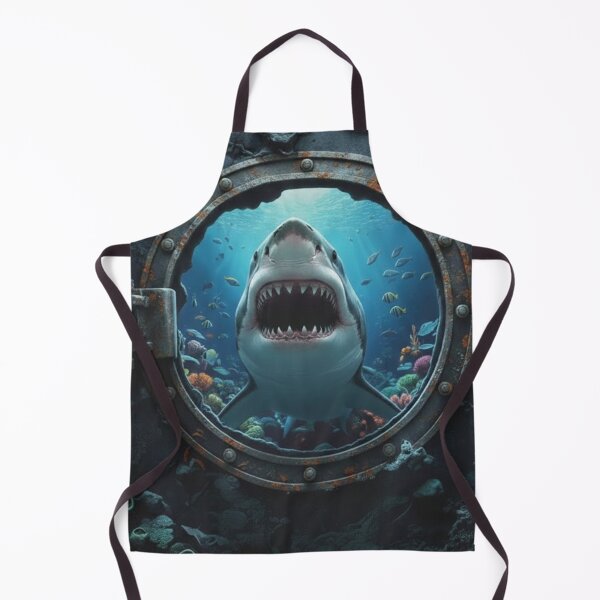 Item preview, Great White Shark Through Submarine Porthole – Deep Sea Ocean Horror Art designed and sold by MS Pod Studio.