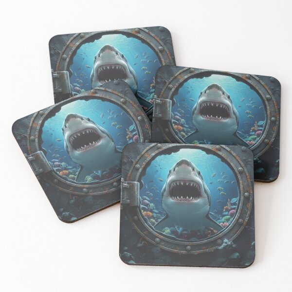 Item preview, Great White Shark Through Submarine Porthole – Deep Sea Ocean Horror Art designed and sold by MS Pod Studio.