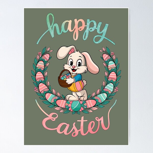 Item preview, Cute Bunny with Easter Eggs - Happy Easter designed and sold by Art-Arcade6.