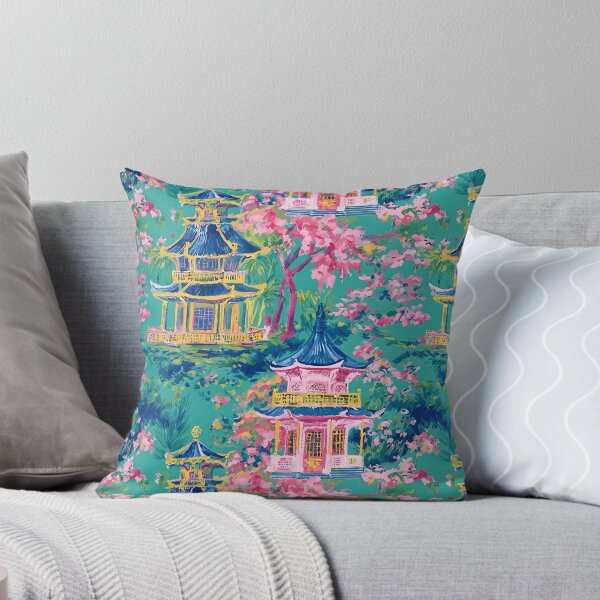 Artikelvorschau, Eleganter Pagodengarten und Kirschblüten auf türkisfarbenem Grund entworfen und verkauft von SophieClimaArt.