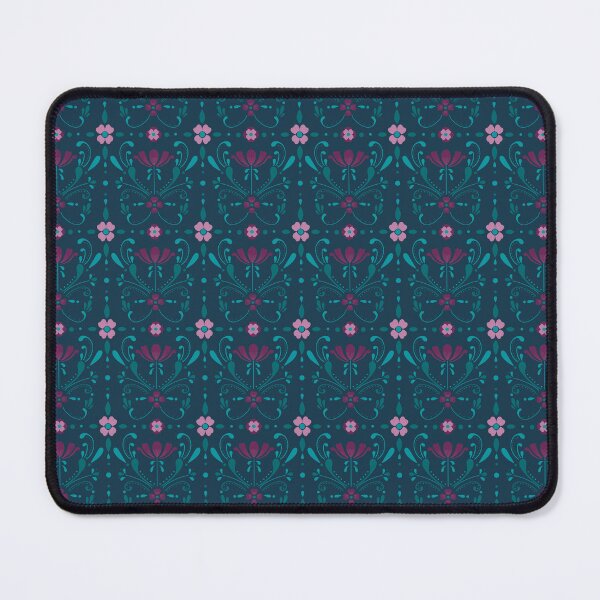 Item preview, Stylized floral pattern in magenta and turquoise with acanthus leaves on a dark petrol blue background designed and sold by Karima Deiss.