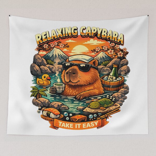 Item preview, Relaxing Capybara Hot Spring Design – Cute Capybara Aesthetic, Chill Animal Illustration designed and sold by StickerArt Shop.