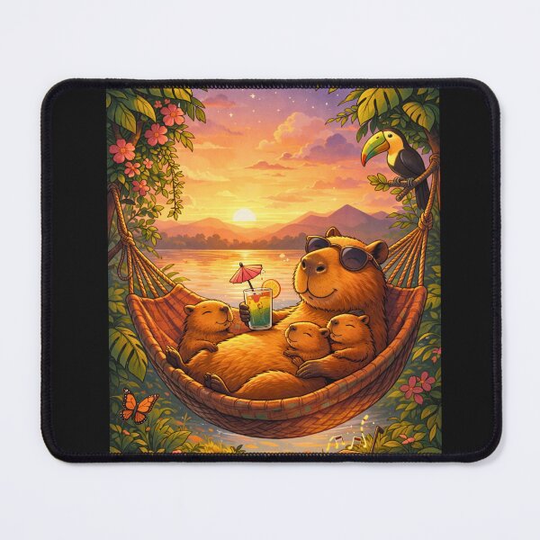 Item preview, Cozy Capybara Family Relaxing in a Hammock – Wholesome Animal Illustration designed and sold by AnimalMarvels.