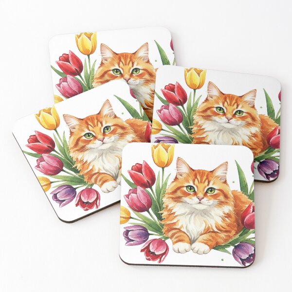 Item preview, Ginger Cat with Green Eyes in Tulips designed and sold by Litely.