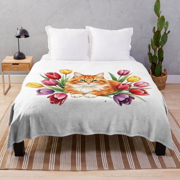 Item preview, Ginger Cat with Green Eyes in Tulips designed and sold by Litely.