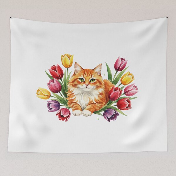 Item preview, Ginger Cat with Green Eyes in Tulips designed and sold by Litely.