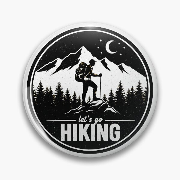 Item preview, Let's Go Hiking Vintage Outdoor Adventure Mountain Badge Graphic Design designed and sold by DrawHandArt.