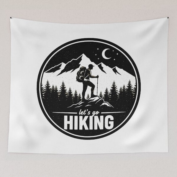 Item preview, Let's Go Hiking Vintage Outdoor Adventure Mountain Badge Graphic Design designed and sold by DrawHandArt.
