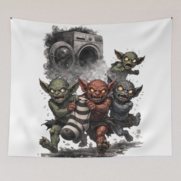 Item preview, Chaos Goblins Stealing Socks - Funny Fantasy Laundry Art designed and sold by Vellaro.