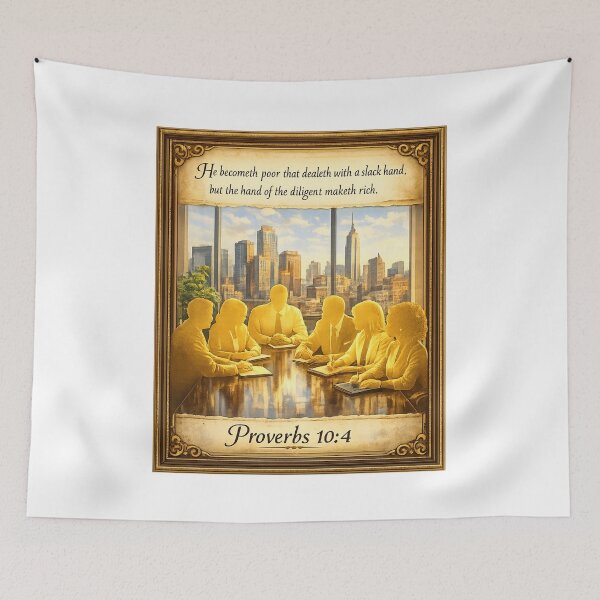 Item preview, Proverbs 10:4 Business Wall Art, Diligence Makes Rich Boardroom Scripture Print, Gold Silhouette Leadership Decor designed and sold by TerScott.