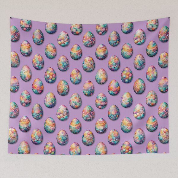 Item preview, Colorful Circles Painted Easter Eggs on Purple designed and sold by DuckyRubin.