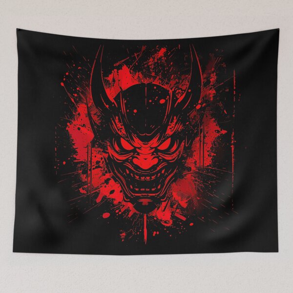 Item preview, Blood Red Oni Mask – Neon Rage Ink Splash designed and sold by NeonHorizon Studio.