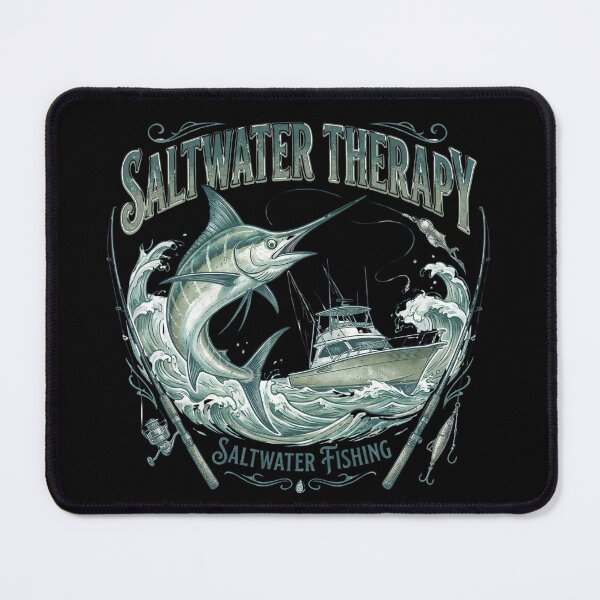 Item preview, Saltwater Fishing Therapy – Vintage Marlin & Offshore Boat Illustration designed and sold by GumStickers.