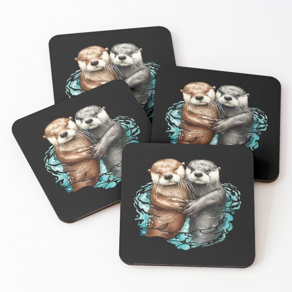 Item preview, Adorable Sea Otter Couple Holding Hands Cute Floating Otters Watercolor Illustration designed and sold by DrawHandArt.