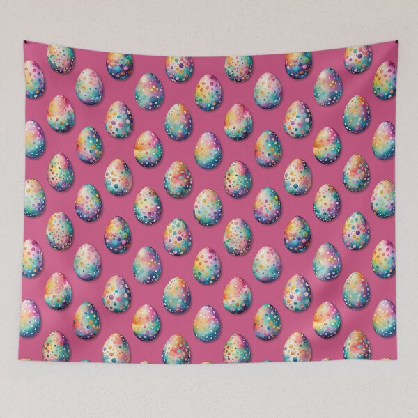 Item preview, Colorful Dots Painted Easter Eggs on Cranberry designed and sold by DuckyRubin.