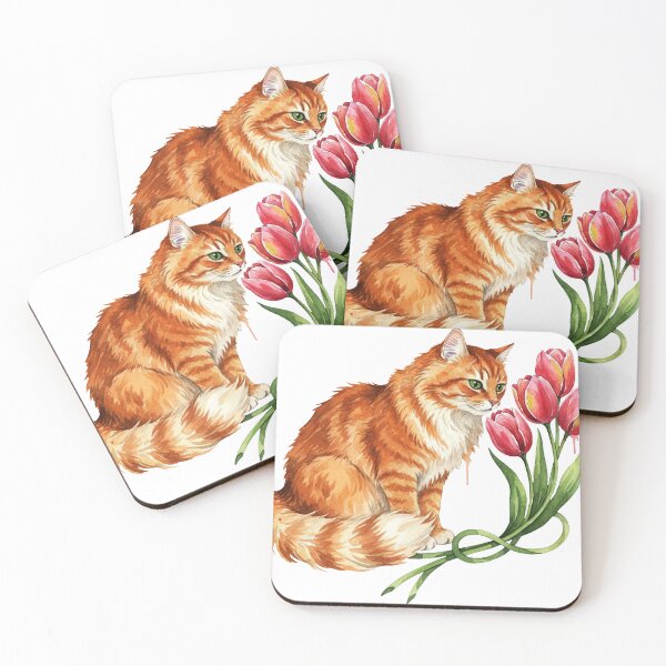 Item preview, Ginger Cat Smelling Red Tulips designed and sold by Litely.