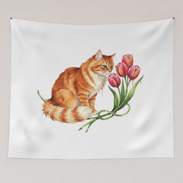 Item preview, Ginger Cat Smelling Red Tulips designed and sold by Litely.