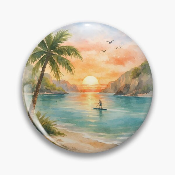 Item preview, Watercolor Tropical Beach Paddle Board Sunset  Main Tag designed and sold by Hepic.