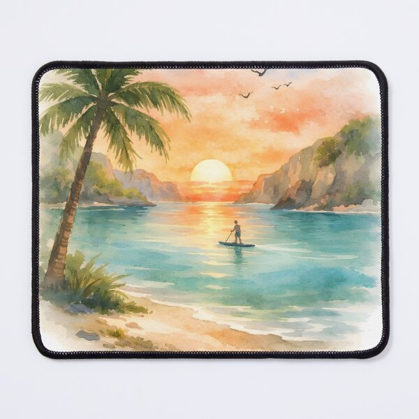 Item preview, Watercolor Tropical Beach Paddle Board Sunset  Main Tag designed and sold by Hepic.