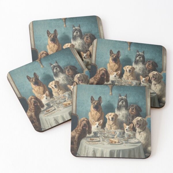 Item preview, Noble Dogs Family Portrait at a Grand Dining Table designed and sold by Kovrika.