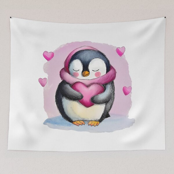 Item preview, Cute Penguin Hugging Heart Saint Valentine's Day - Cozy Kawaii Penguin Love Art Print designed and sold by DesignArtist.ia.
