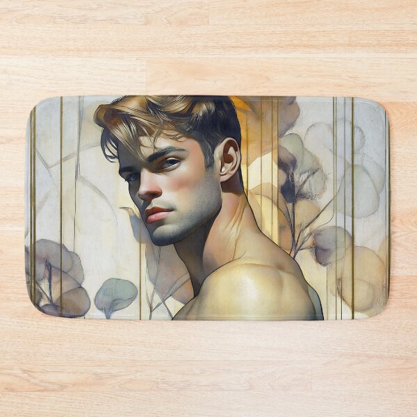 Item preview, Brooding Male Portrait with Floral Art Nouveau Background designed and sold by Shoot-The-Moon.