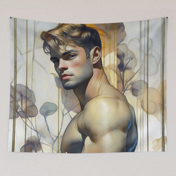 Item preview, Brooding Male Portrait with Floral Art Nouveau Background designed and sold by Shoot-The-Moon.