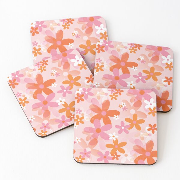 Item preview, 60's, 70's Retro Flower Garden in Orange, White and Pink designed and sold by MellowCat.