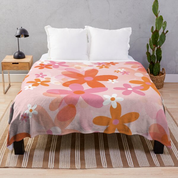 Item preview, 60's, 70's Retro Flower Garden in Orange, White and Pink designed and sold by MellowCat.