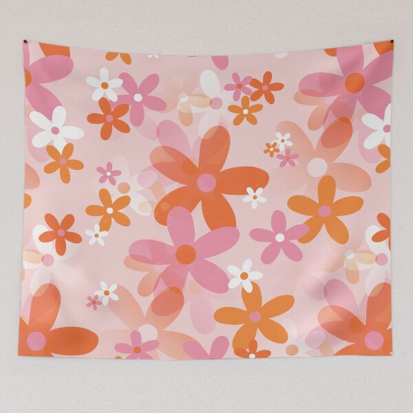Item preview, 60's, 70's Retro Flower Garden in Orange, White and Pink designed and sold by MellowCat.